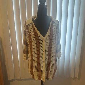 Solitaire Women's Cream and Brown Cardigan